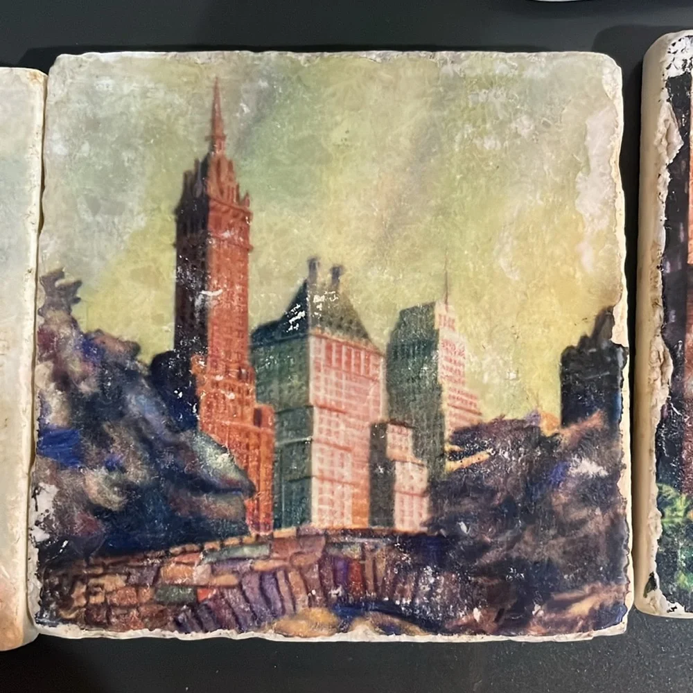 DH Custom Vintage New York Marble Coaster Set - 4 Total